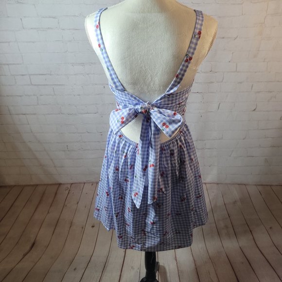 Cherries & Blue Gingham Dress with Back Tie/Bow - Picture 4 of 6